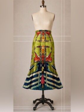 Boutique Handsome Mind Korea Novelty Scenic Print A-Line Midi Skirt Size Medium